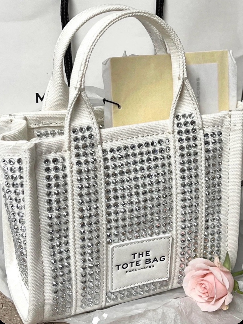 MARC JACOBS The Crystal Canvas Crossbody Tote Bag White Crystal NWT